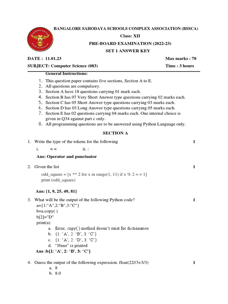 BSSCA Class 12 Computer Science Pre-Board | PDF | Network Switch ...