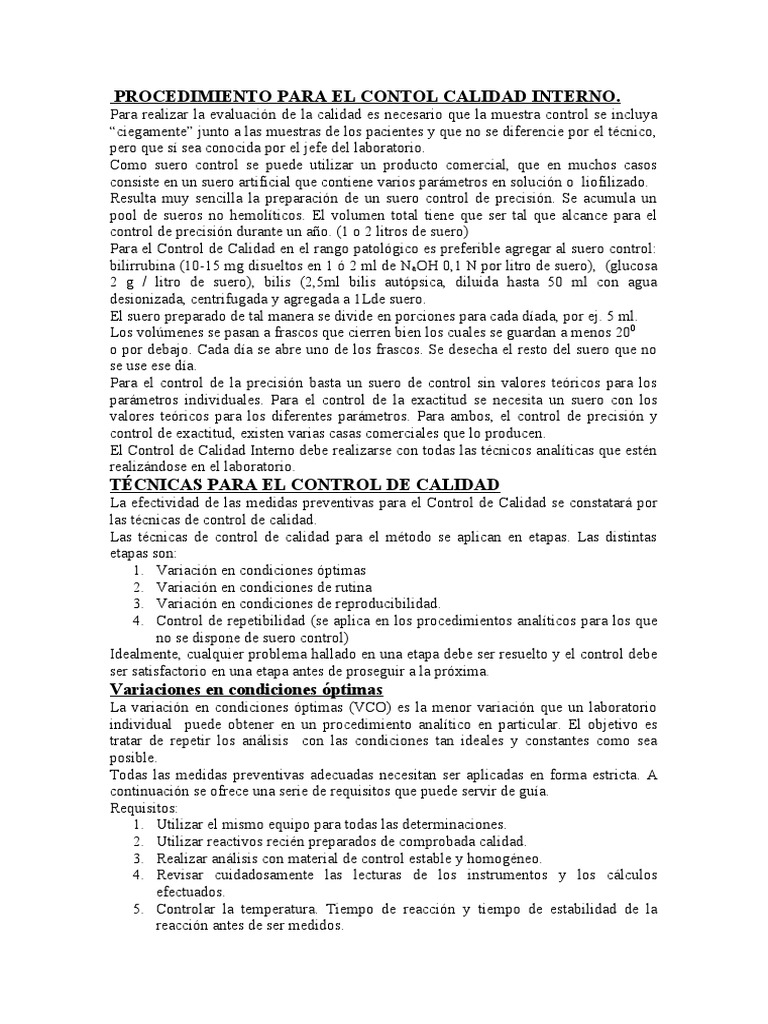 Procedimiento para El Control de Calidad Interno | PDF | Desviación ...
