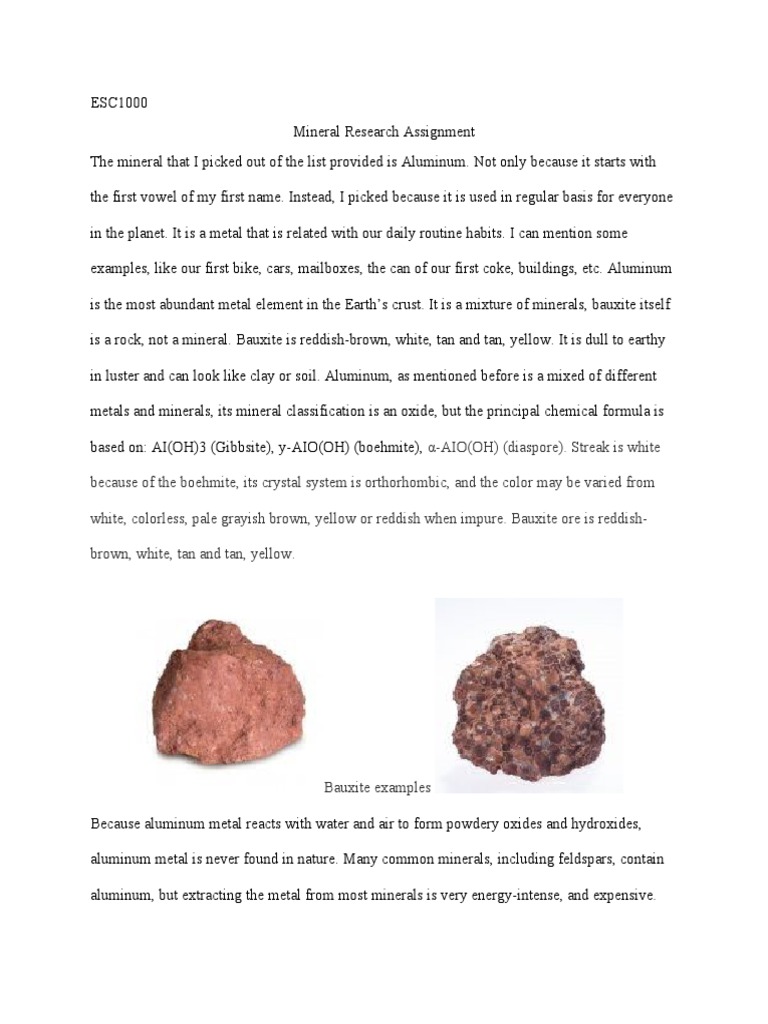 Mineral Research Assignment Download Free Pdf Aluminium Minerals