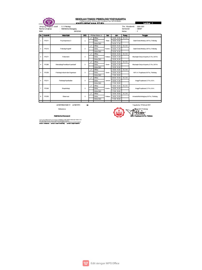 Formulir KRS 2020 | PDF