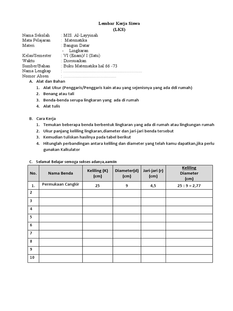 LKS MTK Lingkaran 1 | PDF