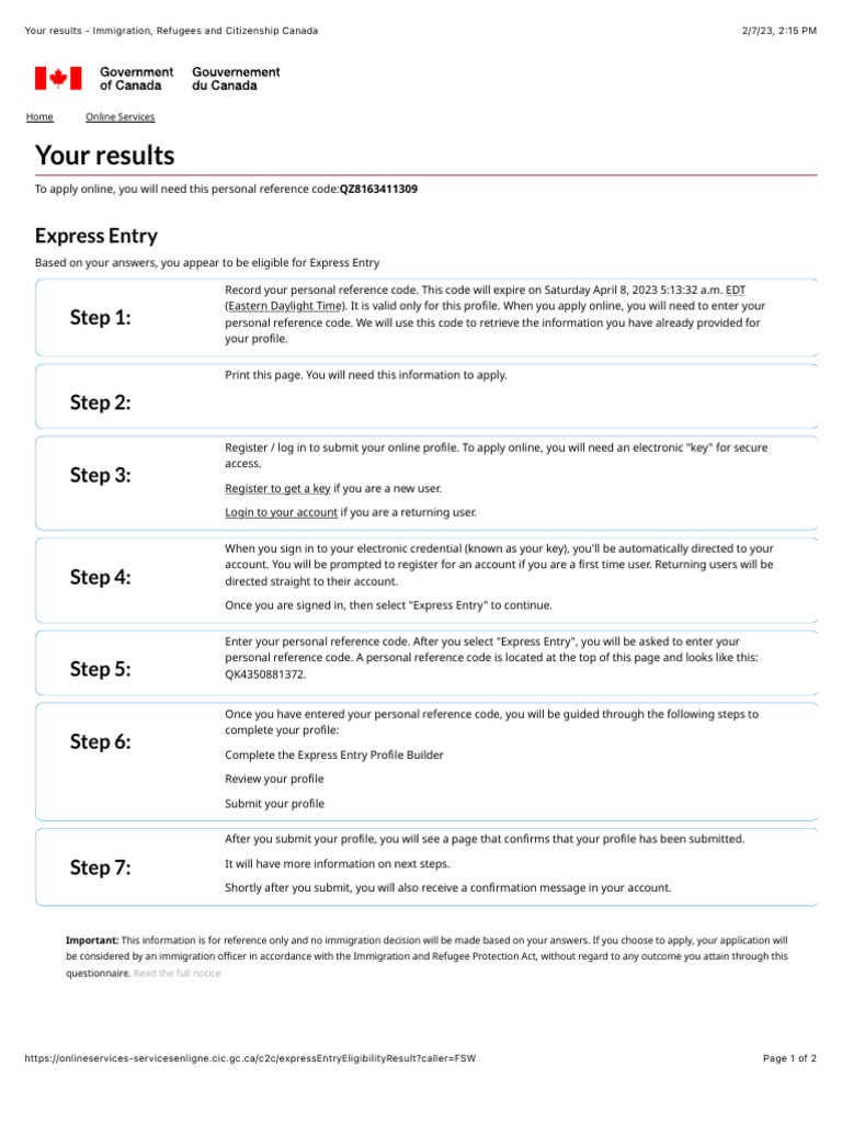 Your Results - Immigration, Refugees and Citizenship Canada | PDF ...