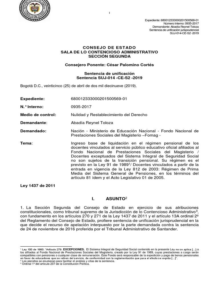 Sentencia Suj-014-Ce-S2-2019 (Ibl Pension Docente) (5098) | PDF