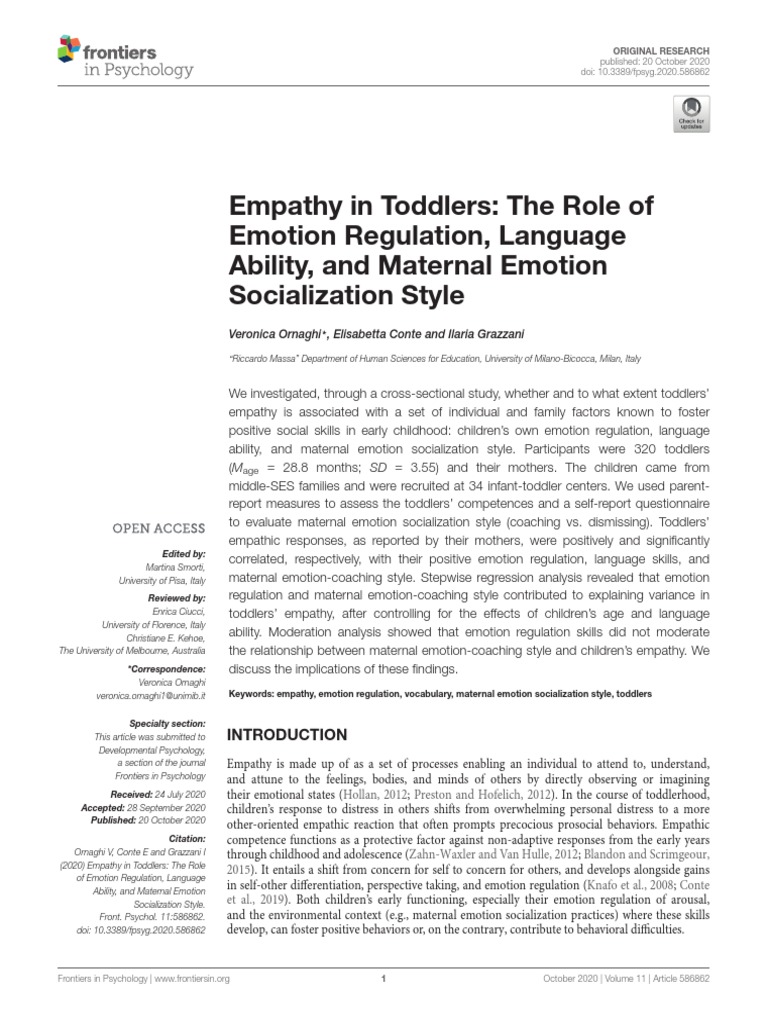 Empathy in Toddlers The Role of Emotion Regulation | PDF | Empathy ...