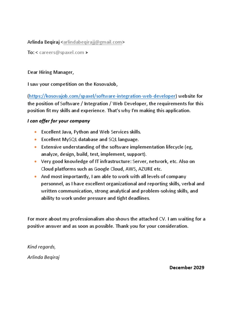 Application for Software Developer Position | PDF | Career & Growth