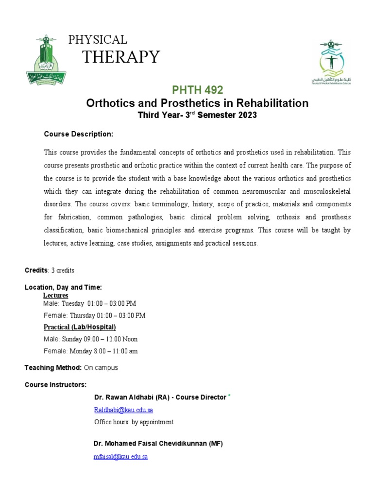 Orthotics and Prosthetics Course Overview | PDF | Prosthesis | Amputation