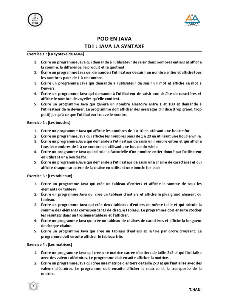 Exercices de Programmation en Java | PDF | Matrice (Mathématiques ...