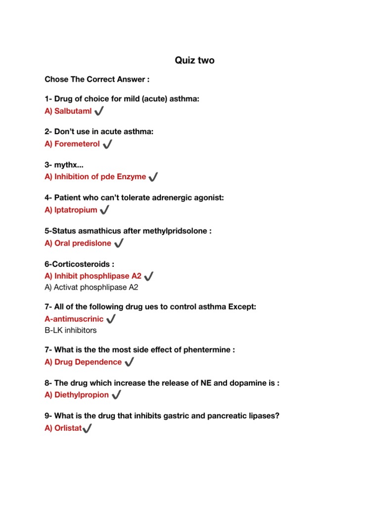 Pharmacology Quiz Two PDF PDF