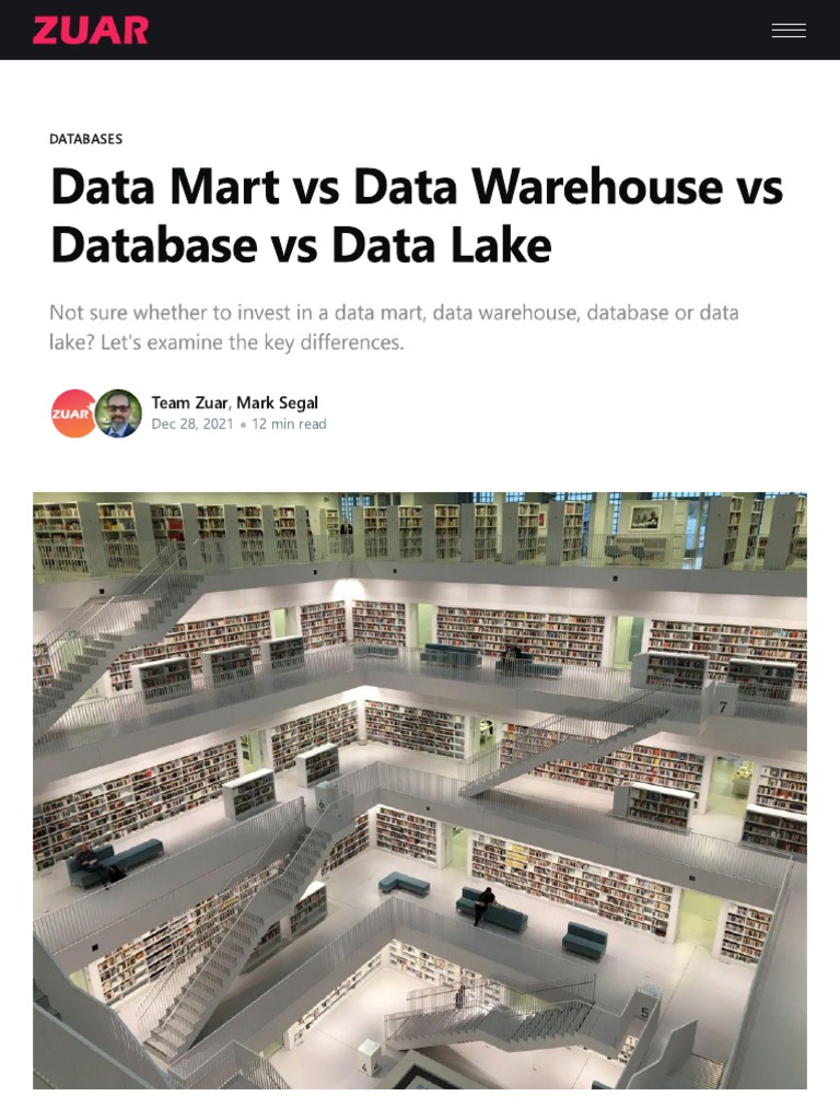 Data Mart vs Data Warehouse vs Data Base vs Data Lake _ Zuar | PDF