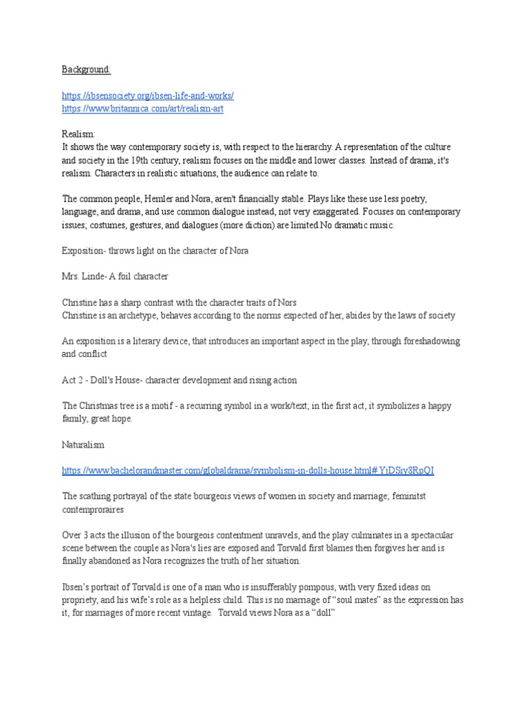 A Doll's House Notes | PDF | A Doll's House