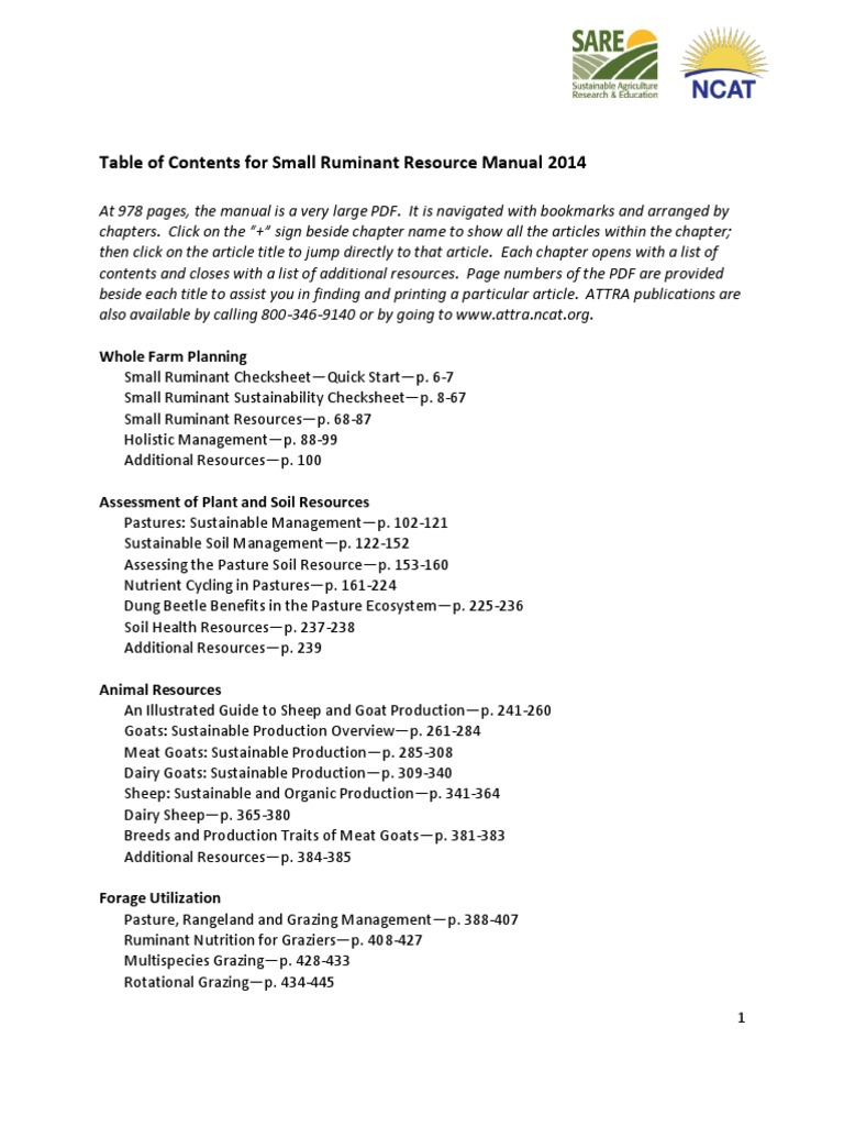 Navigating the Small Ruminant Resource Manual: A Guide to the Table of ...