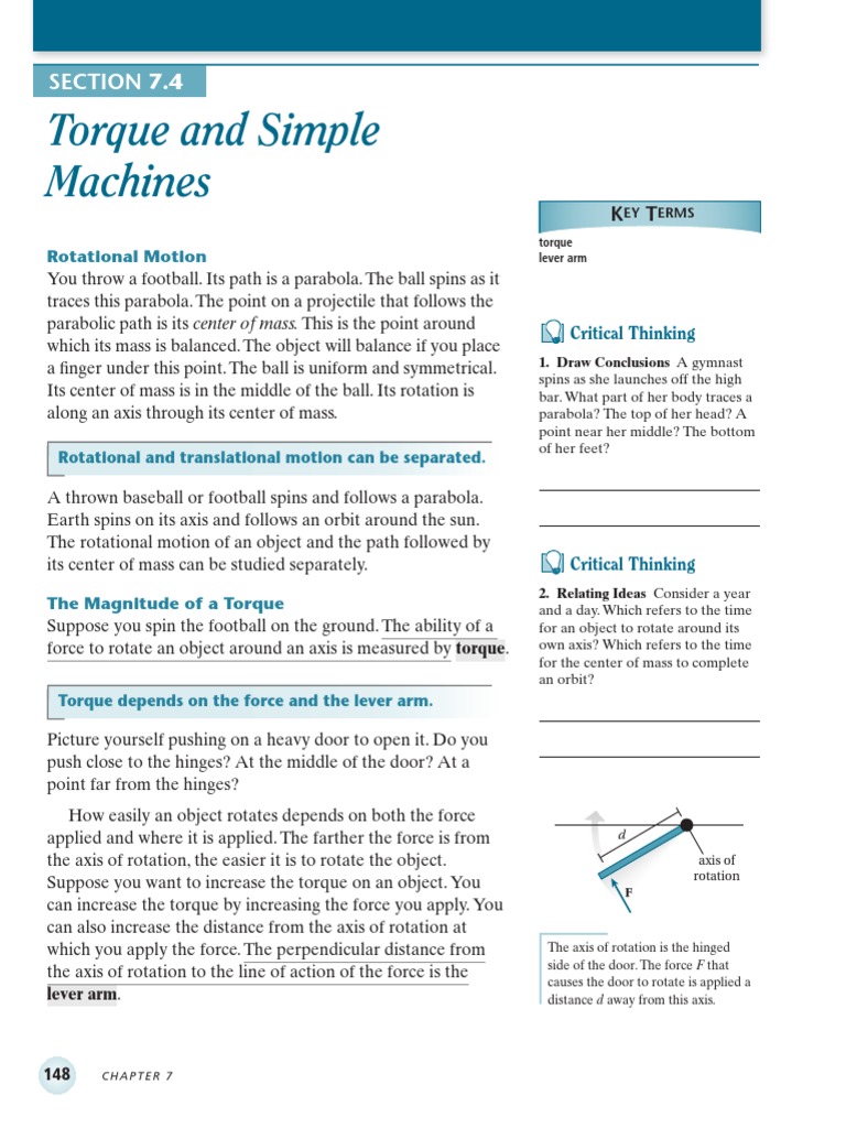 Torque and Simple Machines: Section 7.4 | PDF | Torque | Lever