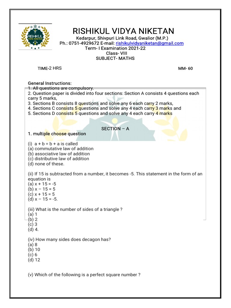 Class 8 Math Term 1 | PDF