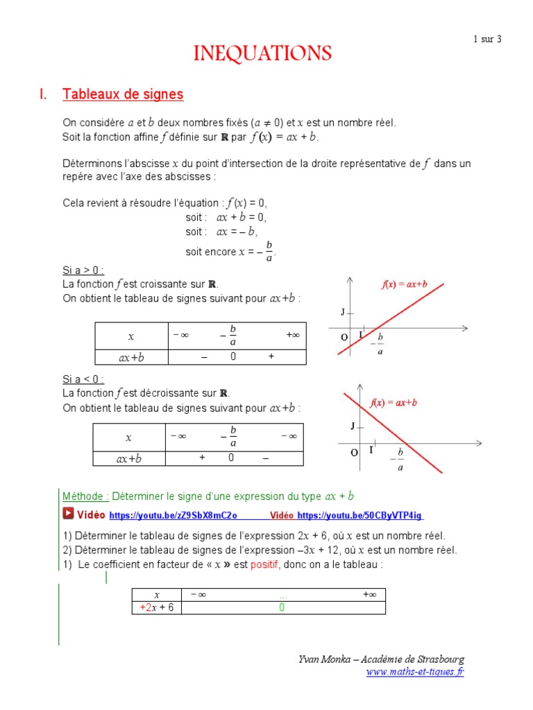 Inéquations et Tableaux de Signes PDF Inégalité (mathématiques — free download