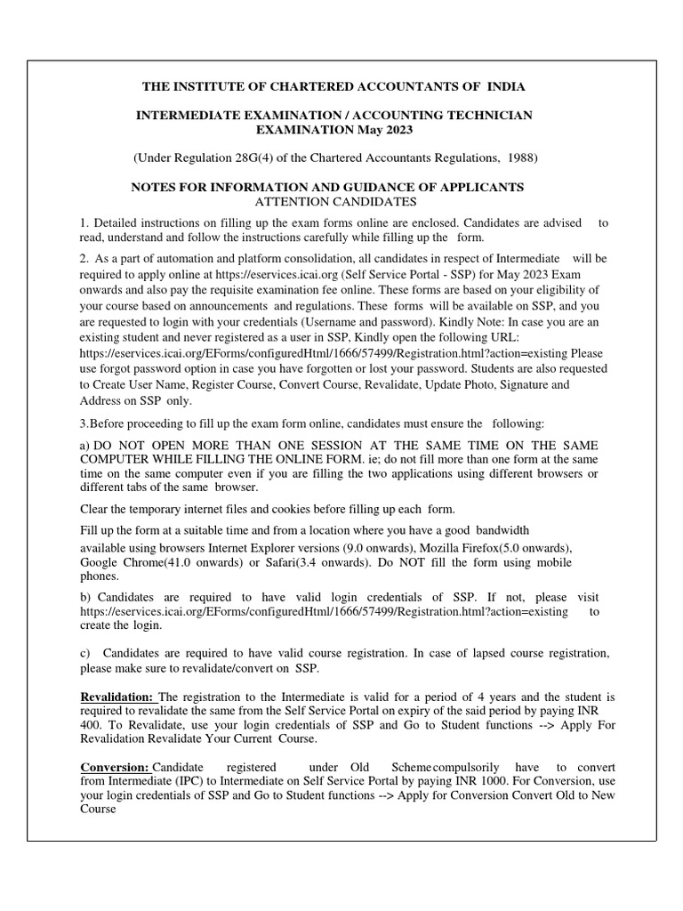 CA Intermediate Exam Guidelines 2023 | PDF | Multiple Choice | Payments