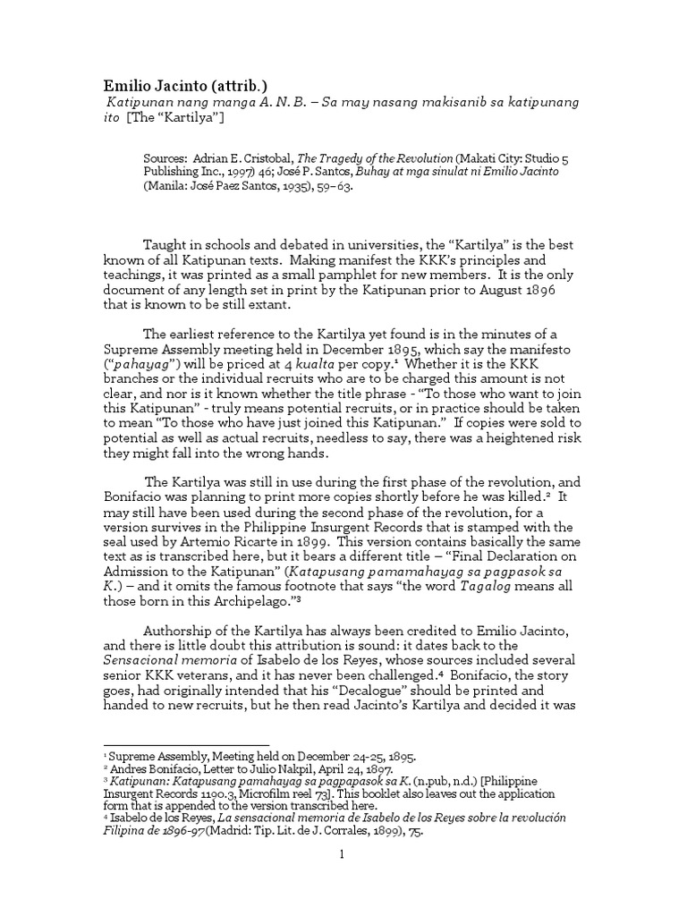 Emilio Jacinto's Kartilya ng Katipunan | PDF | Philippines