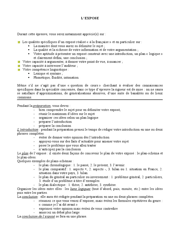 Guide pour un exposé réussi PDF Sujet (Grammaire) Phrase — free download