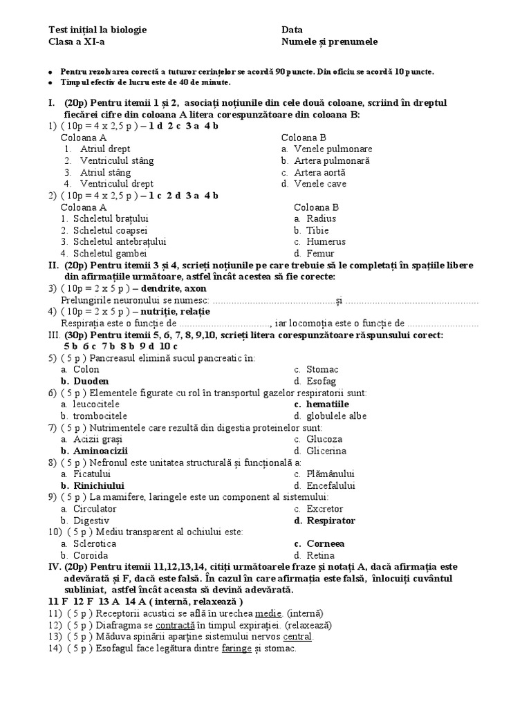 Barem Test Initial Cls 11 | PDF