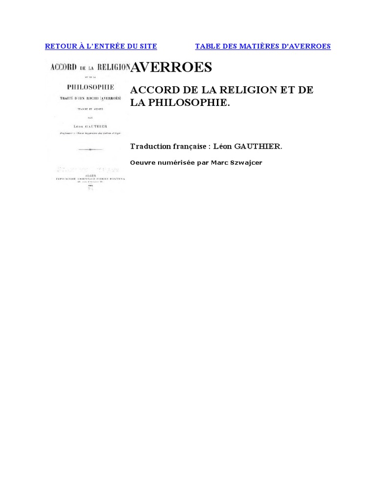 Accord entre philosophie et religion | PDF | Dieu | Noûs