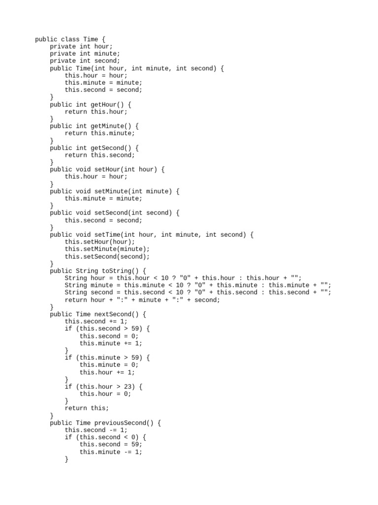 Java Time Class Representing Hours Minutes Seconds PDF