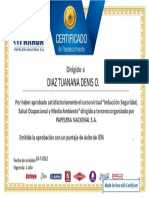 Certificate For DIAZ TUANANA DENIS O. For - Examen - Inducci - N SSOMA Pa...