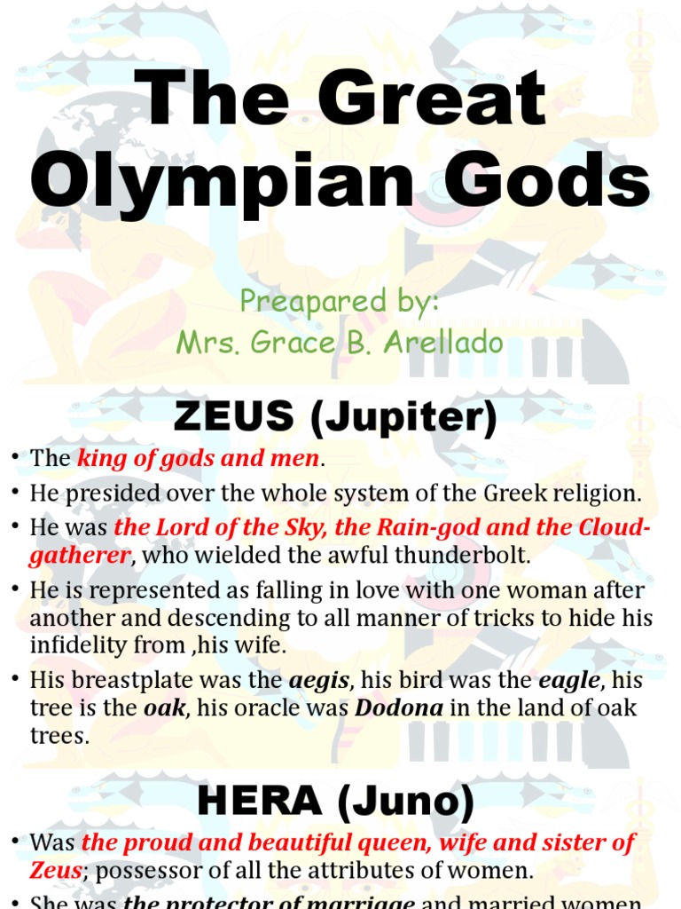 The Olympian Gods Descriptions of Zeus, Hera, Poseidon, Hades, Athena