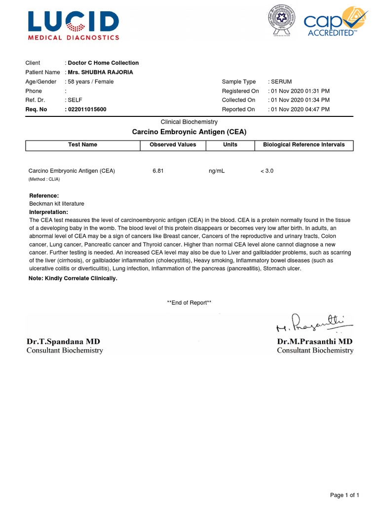 Elevated Carcinoembryonic Antigen (CEA) Level in 58Year Old Female