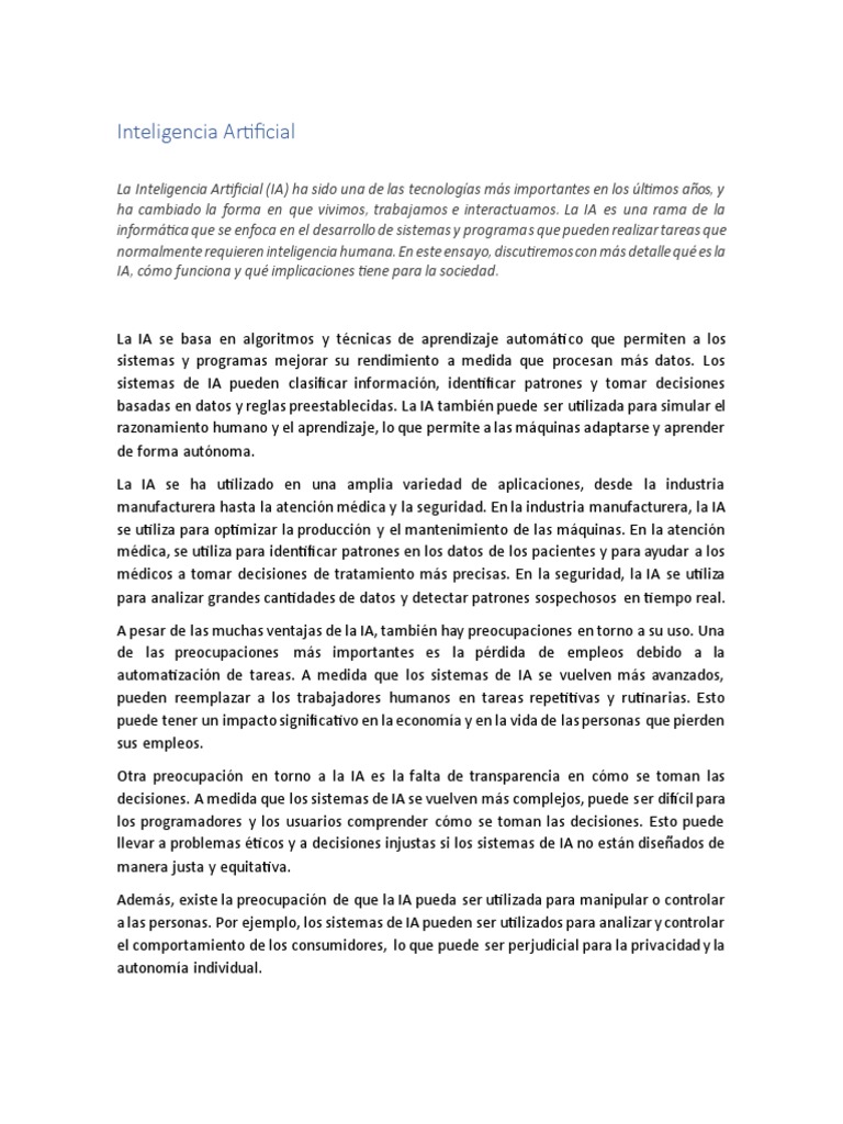 Impacto y Ética de la Inteligencia Artificial | PDF | Inteligencia ...