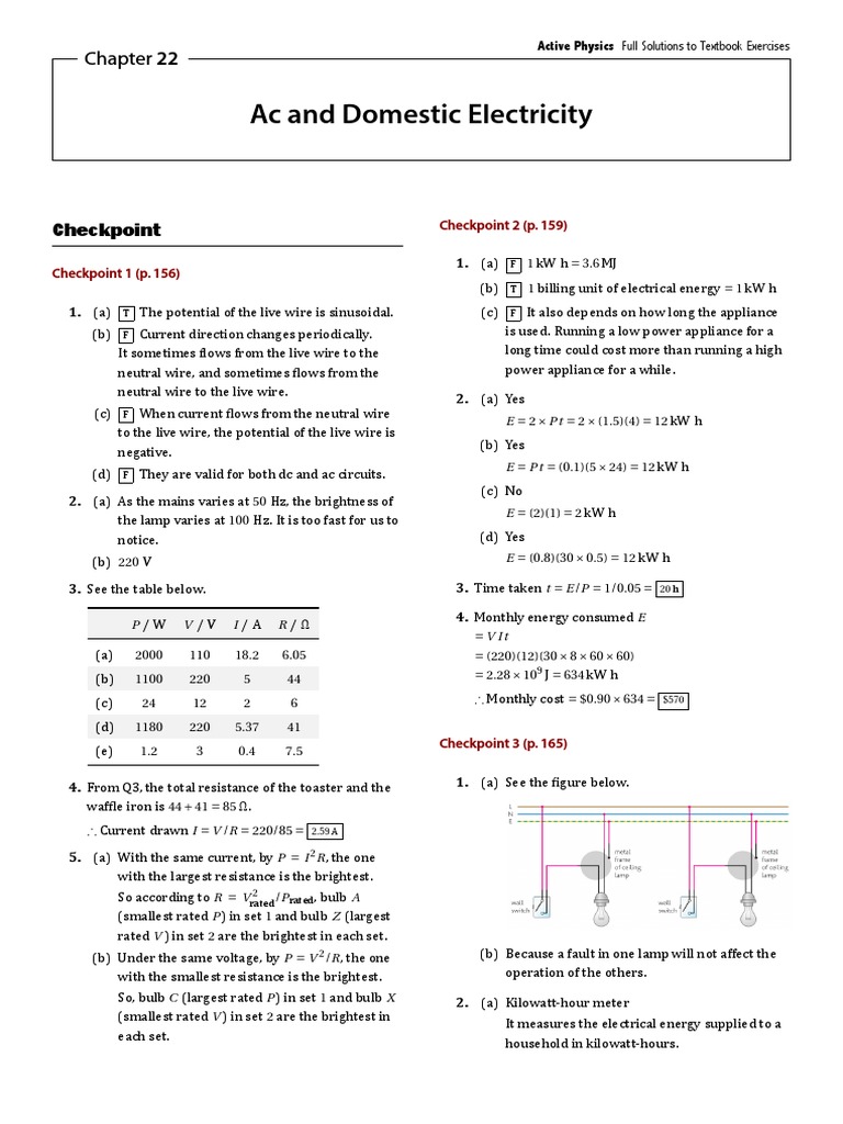 Solutions for Chapter 22 Exercises | PDF | Alternating Current | Fuse ...