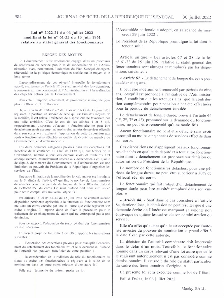 Modifications du statut des fonctionnaires | PDF | Gouvernement