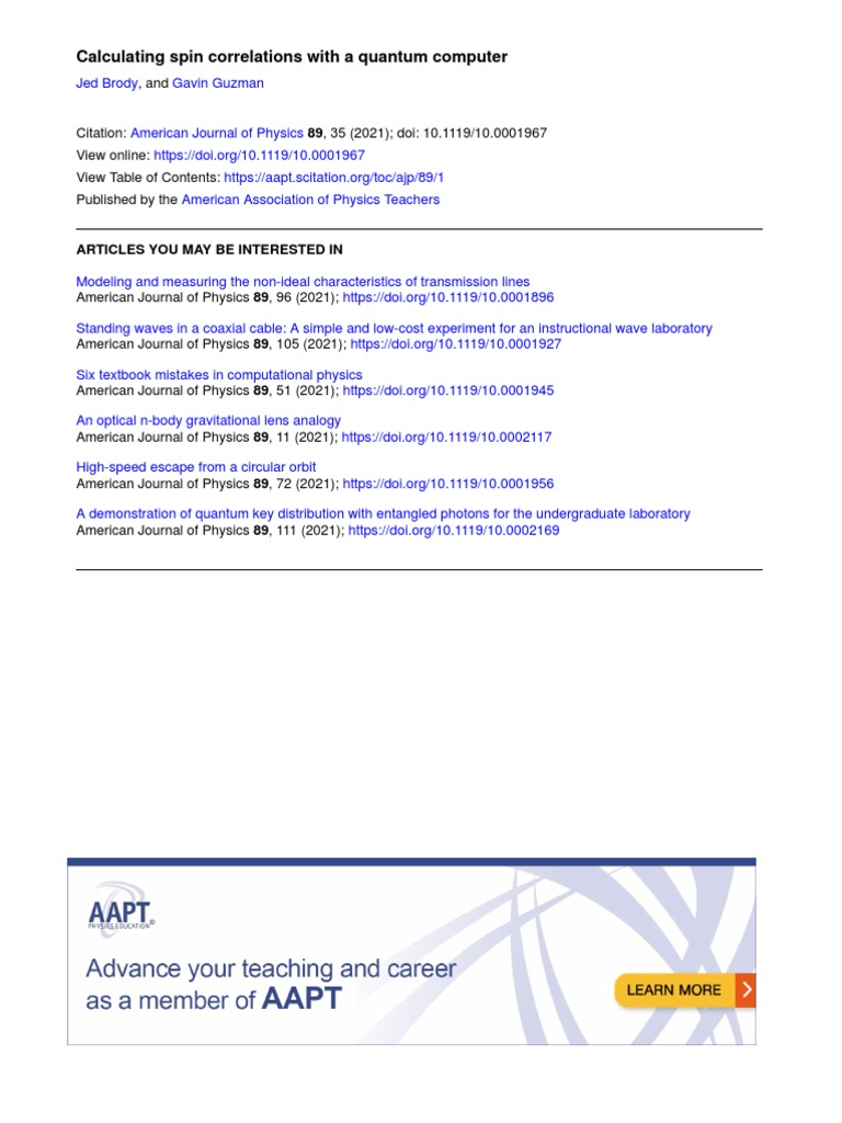 Quantum Spin Correlations for Students | PDF | Spin (Physics) | Quantum ...