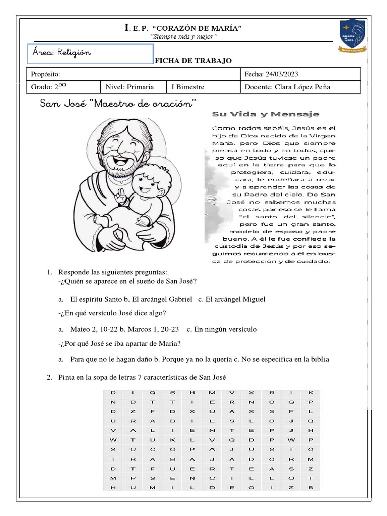 Ficha de Trabajo: San José para Primaria | PDF