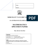 Merchant Taylors' 13+ Entrance Exam Maths Specimen Paper
