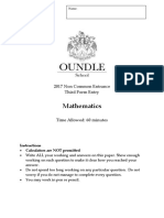 Oundle School 13 Plus Maths Entrance Exam 2017 PDF