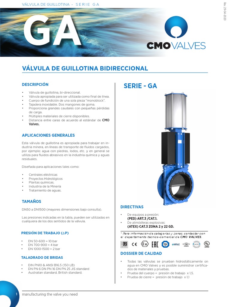 KNIFE-GATE-VALVES-CMO-CATALOGO-SERIE-GA-Rev-04-Sheet-Data-ES.pdf | PDF ...