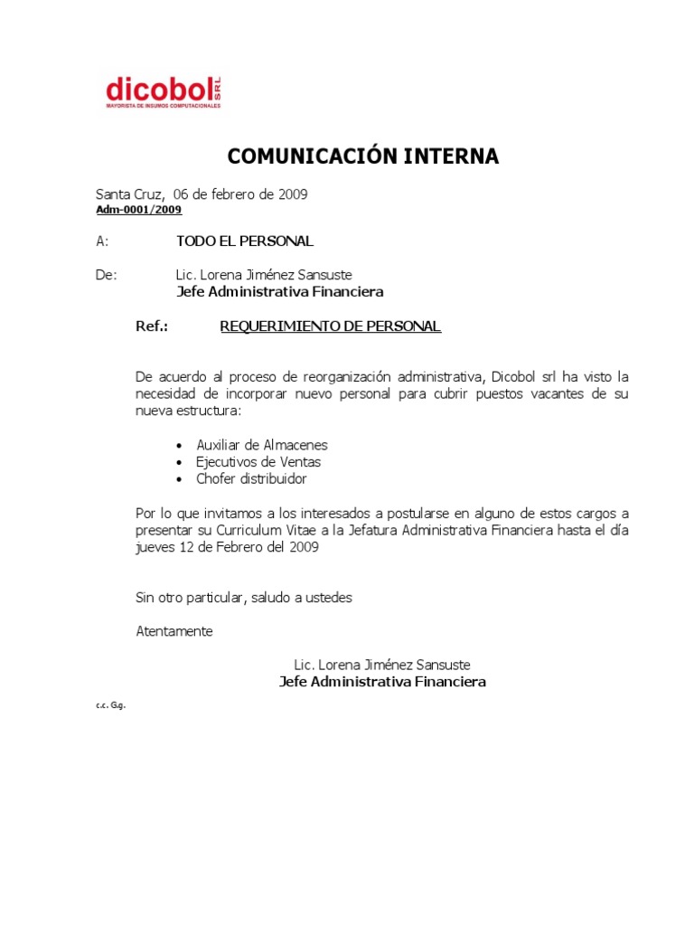 Formato De Comunicacion Interna Pdf Economias