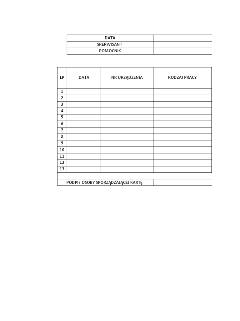 Karta Serwisu | PDF