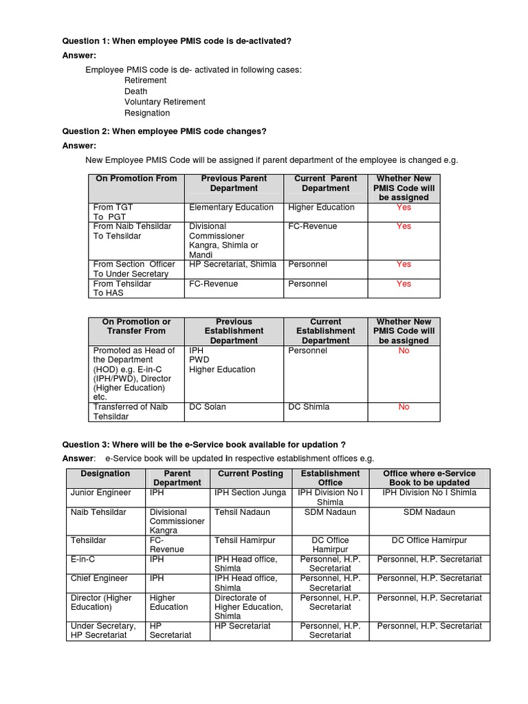PMIS Code Changes and Deactivation Guide | PDF | Government Finances ...