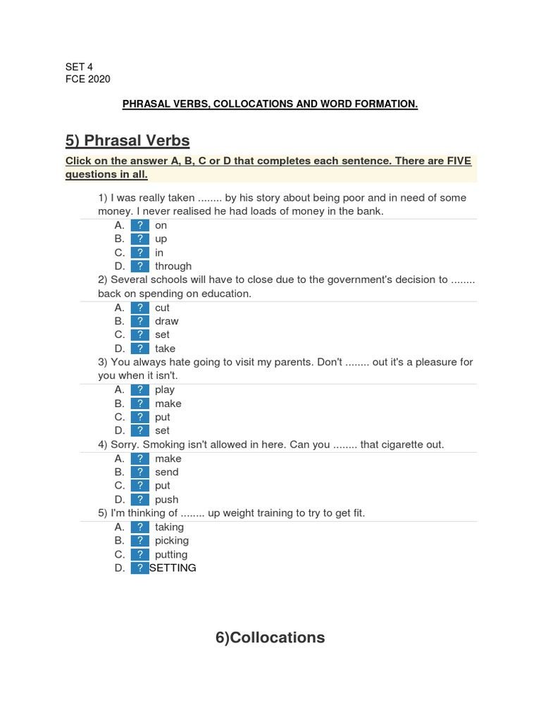 FCE 2020: Phrasal Verbs & Collocations | PDF | Home & Garden