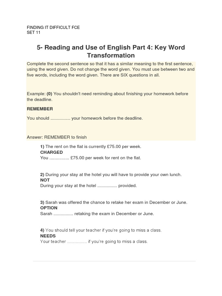 FCE Part 4: Key Word Transformation | PDF