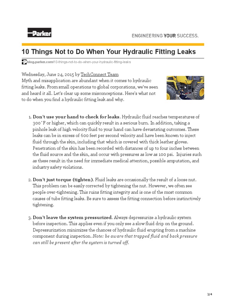 10 Things Not To Do When Your Hydraulic Fitting Leaks PDF Leak
