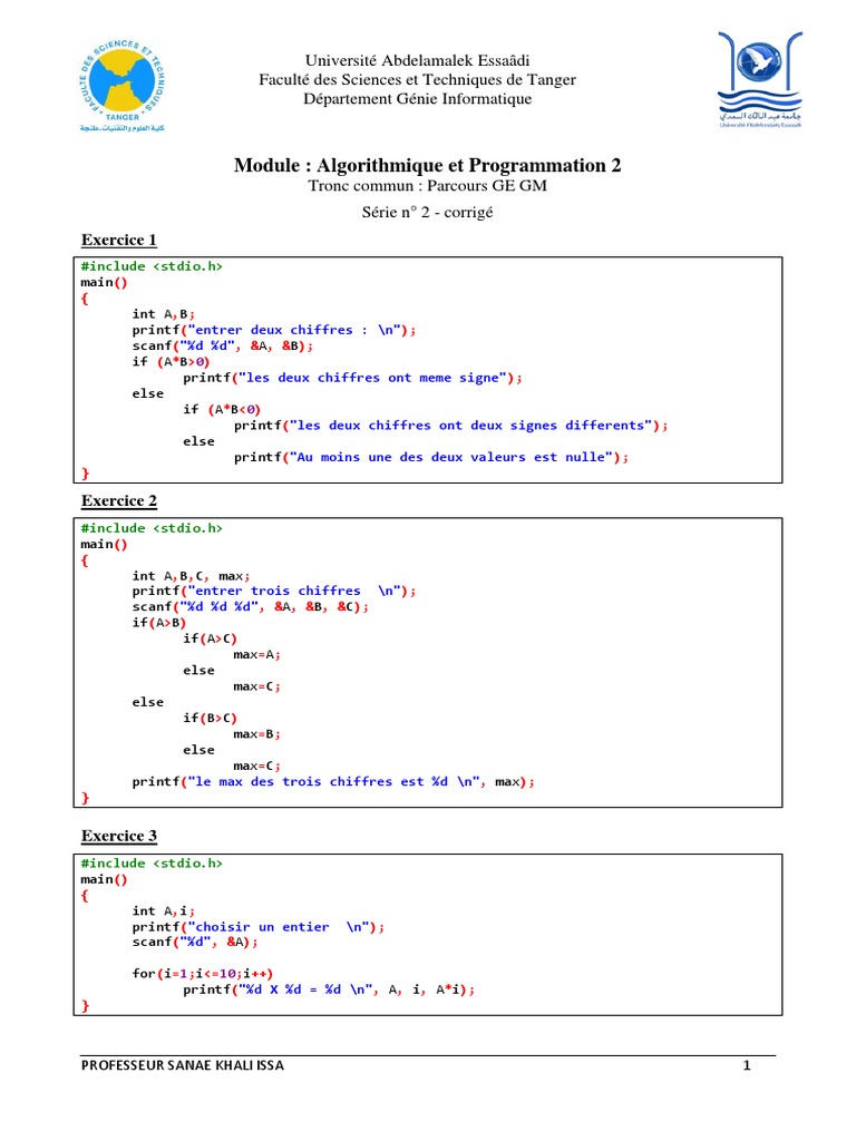 Exercices de Programmation en C | PDF | Ordinateurs