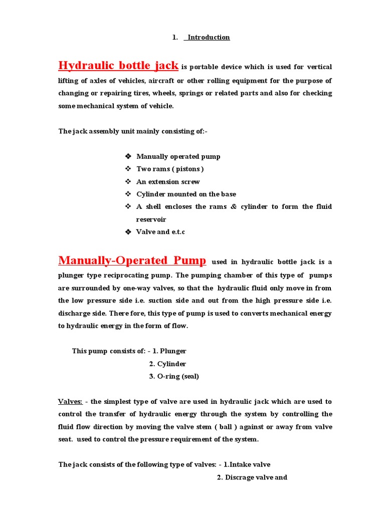 Hydraulic Bottle Jack Overview and Analysis | PDF | Pump | Valve