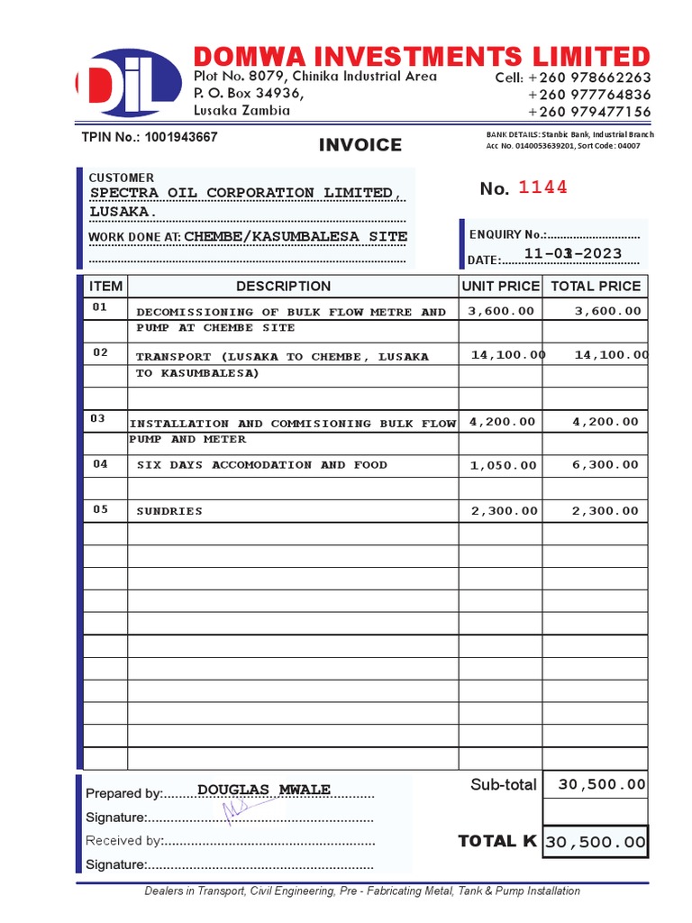 Invoice 1144 Spectra Chembekasumbalesa Site | PDF