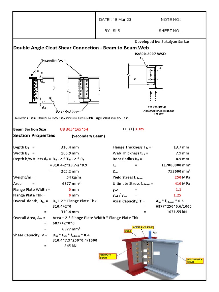 Double Angle Cleat Connection Details | PDF | Beam (Structure) | Bending