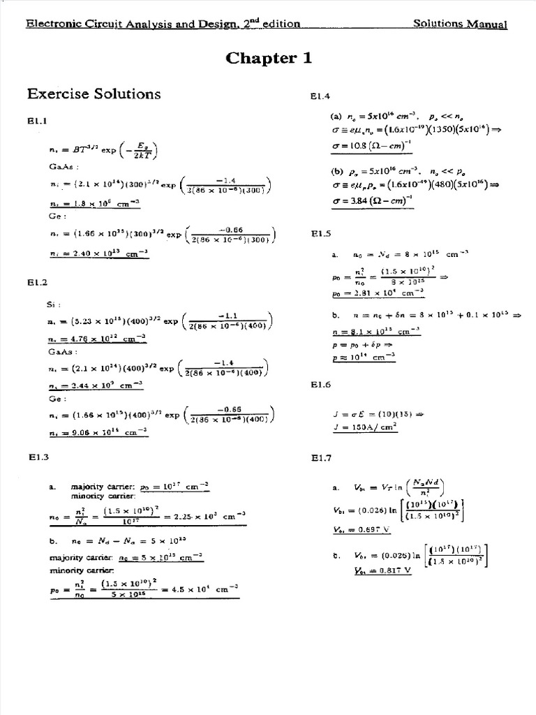 Solution manual to electronic circuit analysis and design 2nd ed by