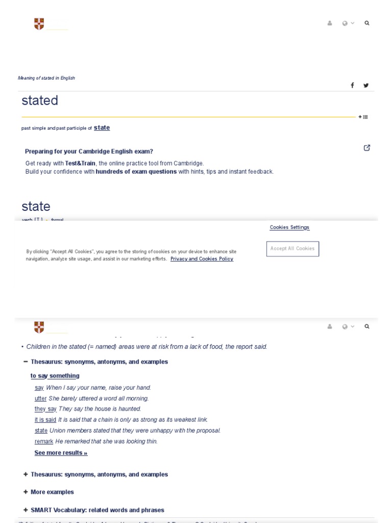 STATED Definition in The Cambridge English Dictionary PDF PDF
