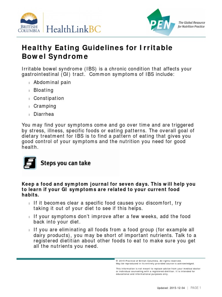 Eating Guidelines For Irritable Bowel Syndrome PDF Dietary Fiber Diet & Nutrition