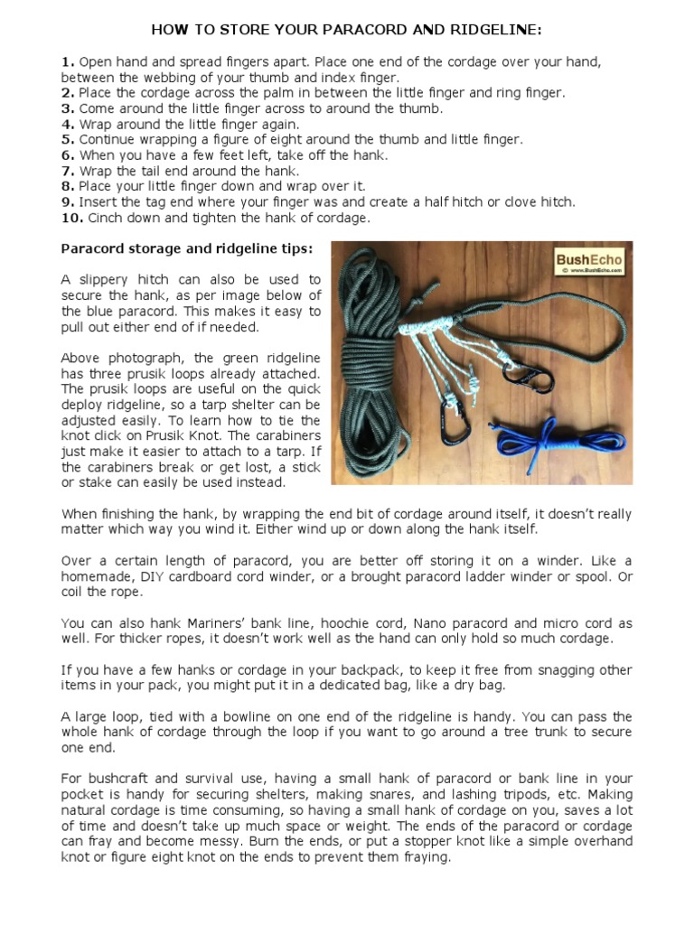 How To Store Your Paracord and Ridgeline | PDF | Knot | Rope