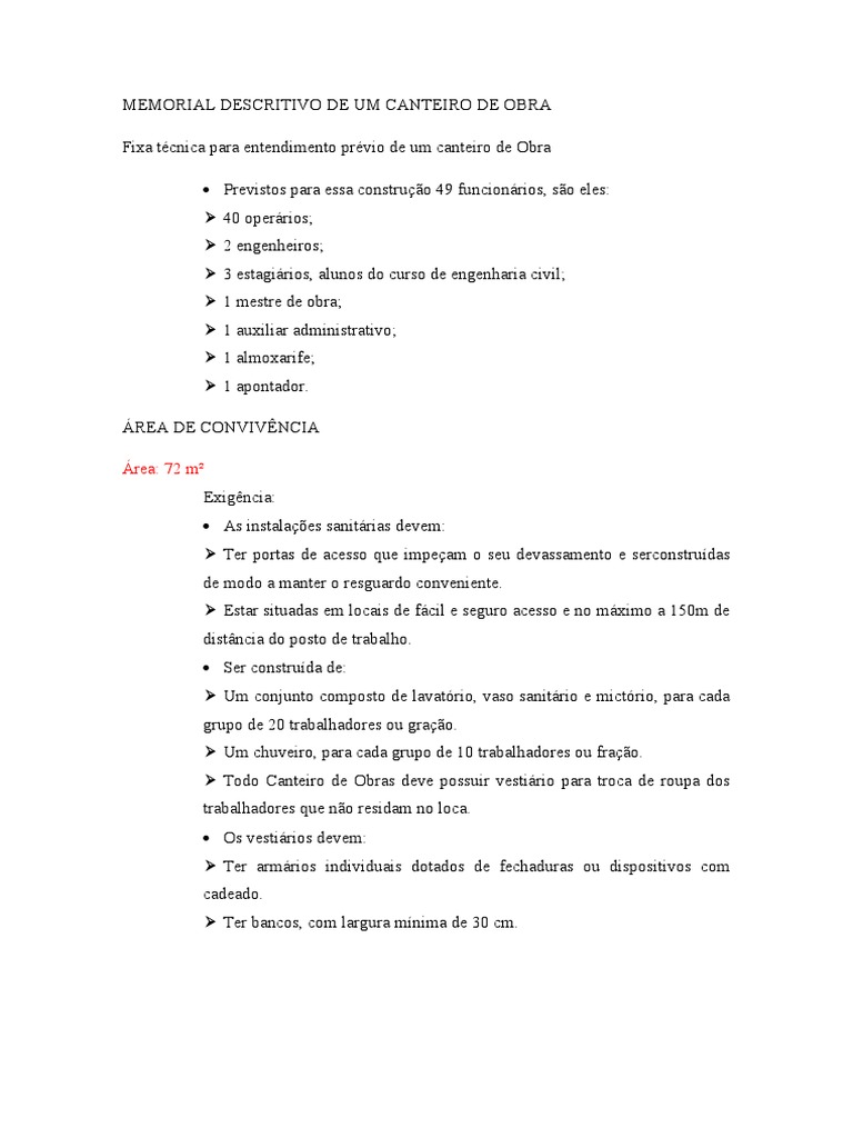 Memorial Descritivo de Um Canteiro de Obra (Version 2) | PDF | Teto ...